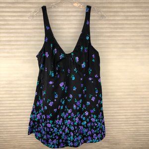 Vintage (90) Coastal Maxine of Hollywood Blue Floral One Piece Swimsuit Vacation